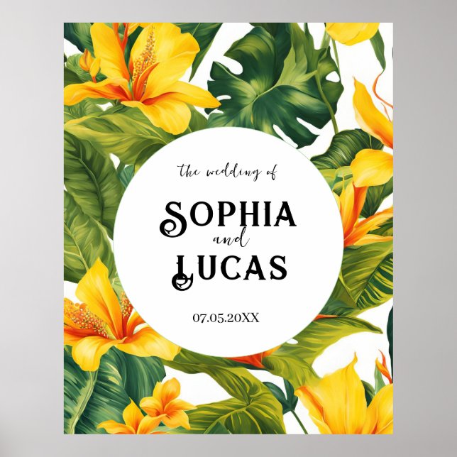 Poster Casamento Floral Tropical Amarelo (Frente)