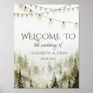 Poster Casamento Floresta,Floresta,Pinhos,Luzes de Corda