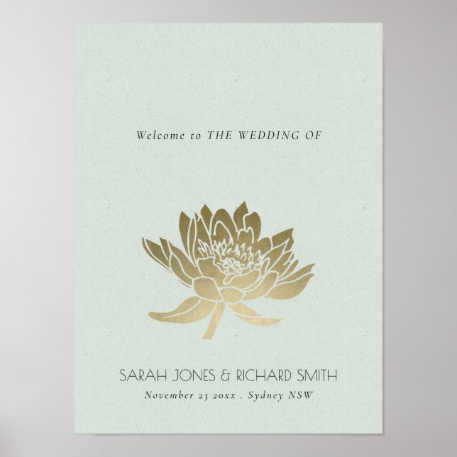 PÔSTER CASAMENTO FLORORAL DE SILVER LOTUS AZUL AZUL GLAMO (Frente)