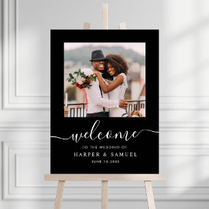 Poster Casamento Foto Caligrafia Elegante Preta Bem-Vindo