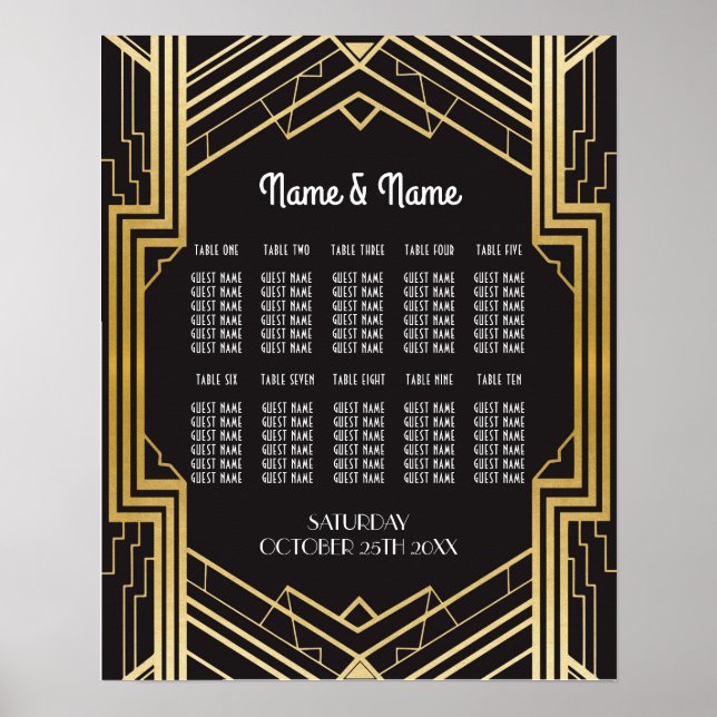 Poster Casamento Gatsby Art Deco 10 Mesa 1920 Plano de As (Frente)