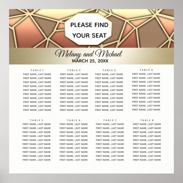 Pôster Casamento geométrico de ouro e bronze (Frente)