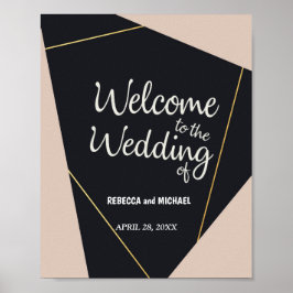 Poster Casamento geométrico preto-rosa e dourado