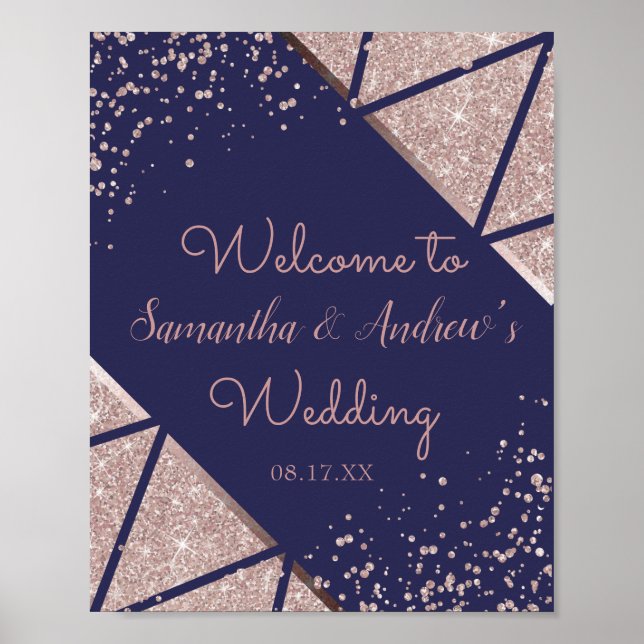 Poster Casamento Glitter de Confetti Dourado com o Rosa A (Frente)