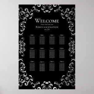 Poster Casamento Gótico de Silver e Black Swirl