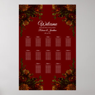 Poster Casamento Gótico Elegante de Queda Vermelha Laran