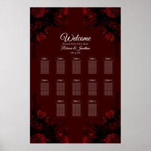 Poster Casamento Gótico Elegante Floral Vermelho Profundo