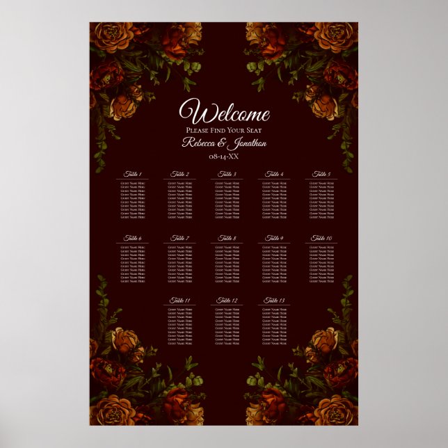 Poster Casamento Gótico Fall Maroon Laranja Russo (Frente)