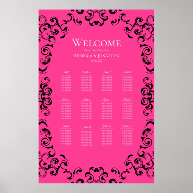 Poster Casamento Gótico Quente-Rosa e Negro (Frente)
