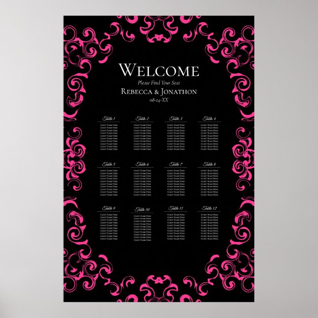 Poster Casamento Gótico Quente-Rosa e Negro (Frente)