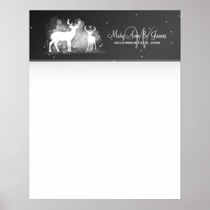 Pôster Casamento Guestbook Winter Deer Sparkle Black