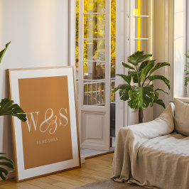 Poster Casamento iniciais casal mostarda elegante