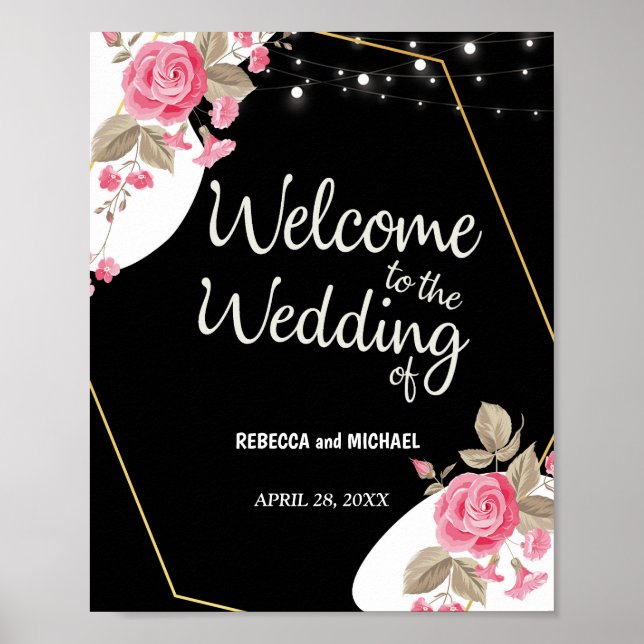Poster Casamento leve de corda plana rosa moderna Eleganc (Frente)