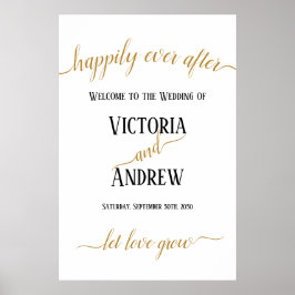Poster Casamento Minimalista com Letra Dourada Moderna