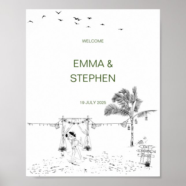 Poster Casamento Mínimo de Sandy Beach Sandy do Amor Cost (Frente)