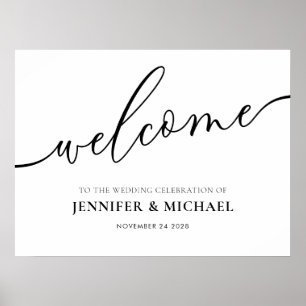 Poster Casamento Moderno Básico Caligrafia Preto Branco