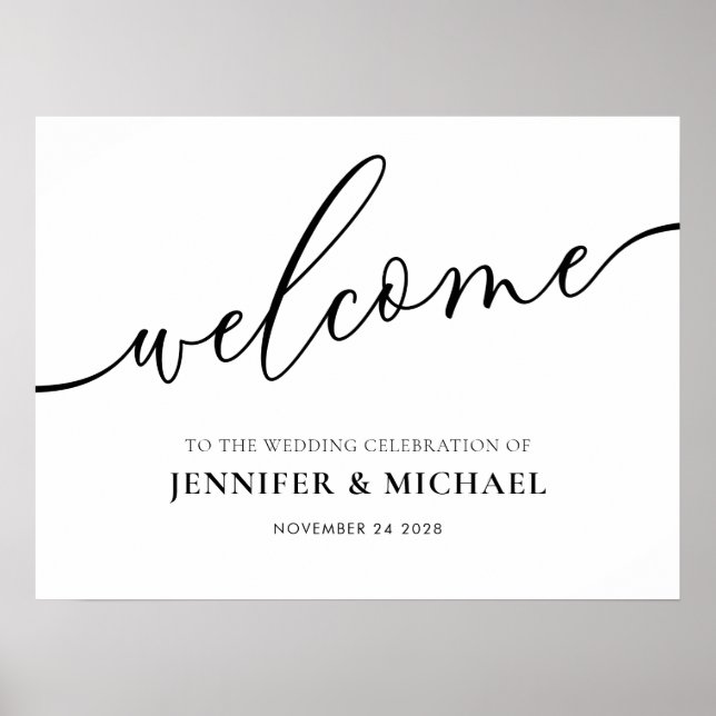 Poster Casamento Moderno Básico Caligrafia Preto Branco (Frente)