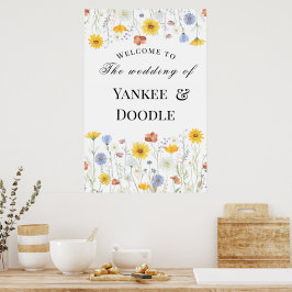 Poster Casamento moderno de primavera com flores silvestr