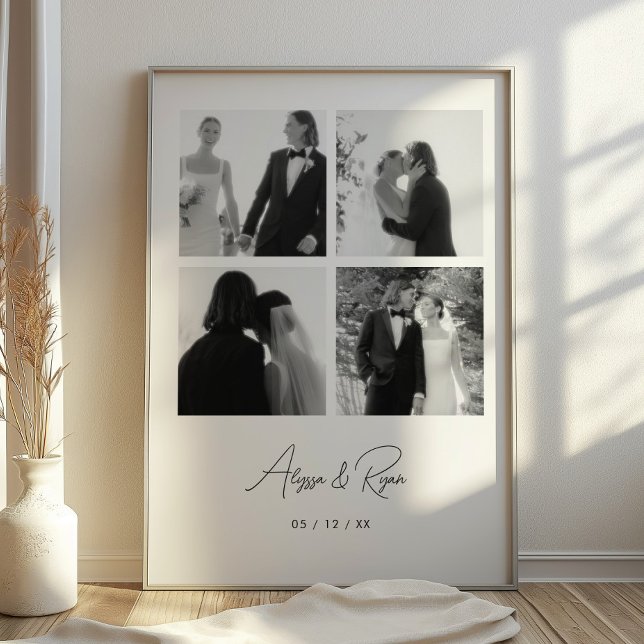 Poster Casamento Moderno Personalizado com 4 Fotos em Col (Criador carregado)