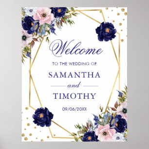 Poster Casamento Moldura Dourada Flores Boho Aquarela Inv