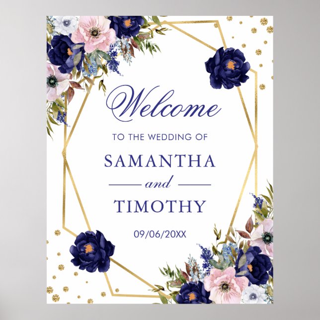 Poster Casamento Moldura Dourada Flores Boho Aquarela Inv (Frente)