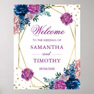 Poster Casamento Moldura Dourada Flores Verão Aquarela Bo
