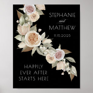 Poster Casamento Negra Botânica, Flor, Rosa-Rosa Dusty