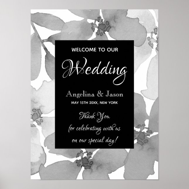 Poster Casamento Negro e Branco Elegante (Frente)