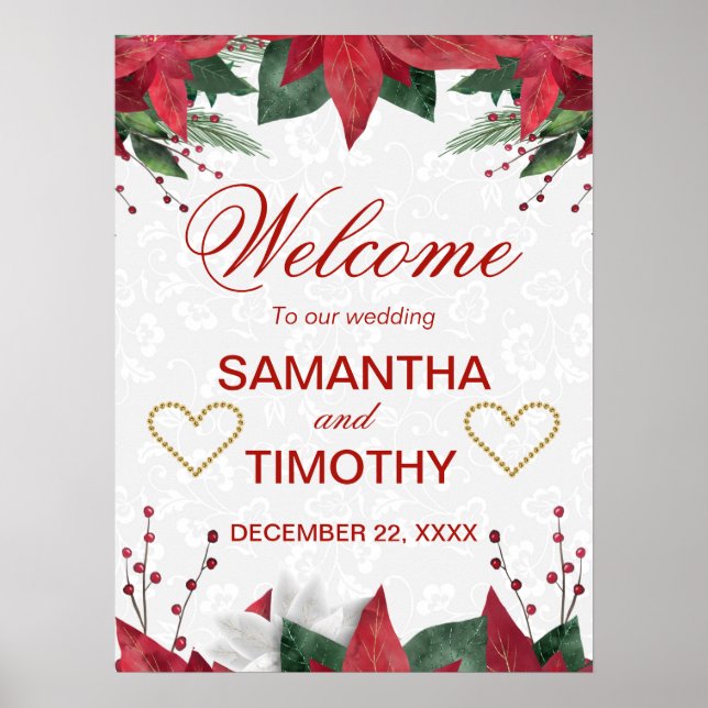 Poster Casamento no inverno de Natal de Watercolor Poinse (Frente)