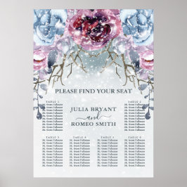 Poster Casamento no inverno Floral Neve Azul Sentado