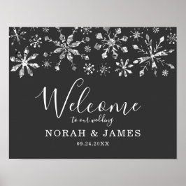 Poster Casamento no inverno Silver Glitter Snowflake Bem-