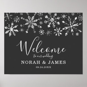 Poster Casamento no inverno Silver Glitter Snowflake Bem-
