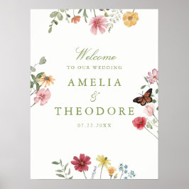 Poster Casamento no Jardim de Flores Silvestres Bem-vindo