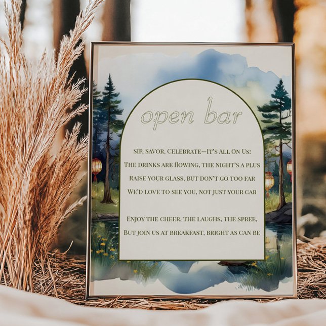 Poster Casamento no Lago Twilight do Poem do Bar Aberto (Wedding bar sign from the Country Lake wedding collection by Darling & May)