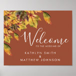 Poster Casamento outono Rustic Brown Autumn Bem-vindo<br><div class="desc">Poster de Boas-vindas ao Casamento outono Rustic Brown Autumn Foliage Todos os textos estão pré-organizados para que você personalize fácil e rapidamente com seus próprios detalhes.</div>