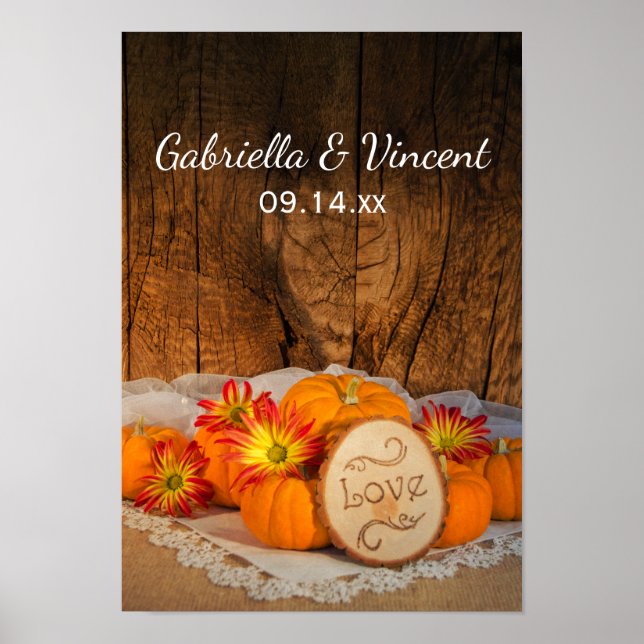 Poster Casamento outono Rustic Pumpkins (Frente)