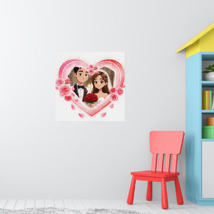 Poster Casamento Personalizado - Coração de Aquarela Româ