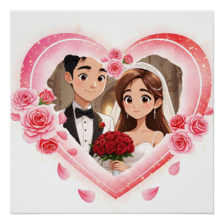 Pôster Casamento Personalizado - Coração de Aquarela Româ