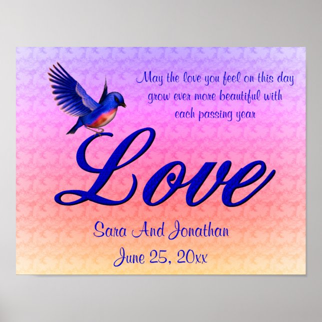 Poster Casamento Personalizado do Amo Elegante Bluebird (Frente)