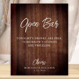 Poster Casamento Personalizado do Bar Aberto Rustic Count