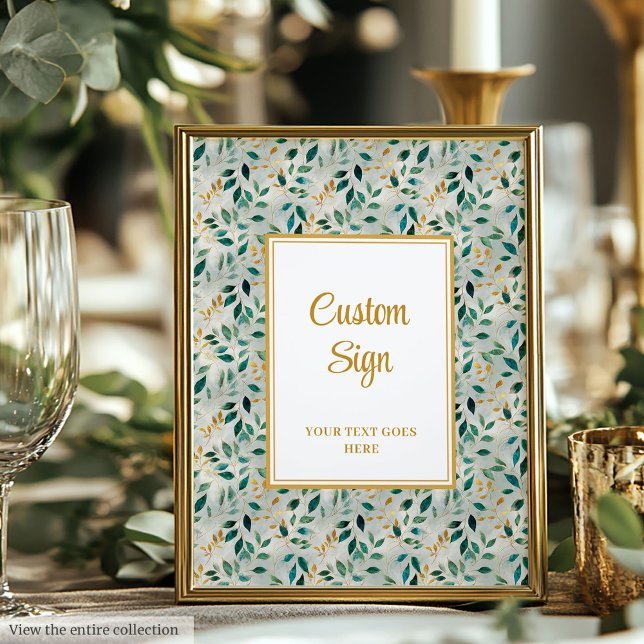 Poster Casamento Personalizado Elegante Caçador Verde Dou (Elegant Hunter Green Gold Greenery Wedding Custom Poster)