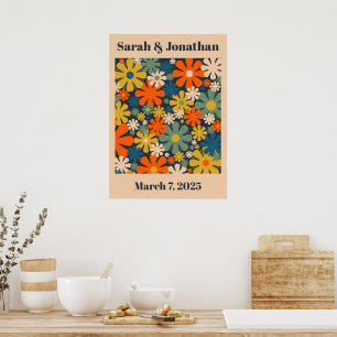 Poster Casamento Personalizado ou Aniversário Retro Flora