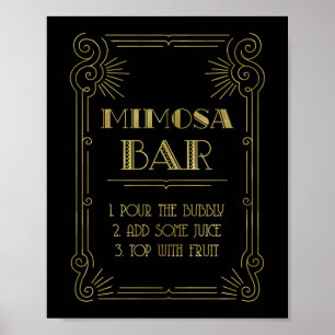 Pôster Casamento preto Dourado do sinal do bar do Mimosa