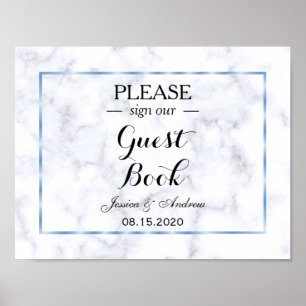 Pôster Casamento Romântico Azul Marble