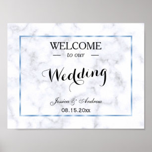 Pôster Casamento Romântico Azul Marble