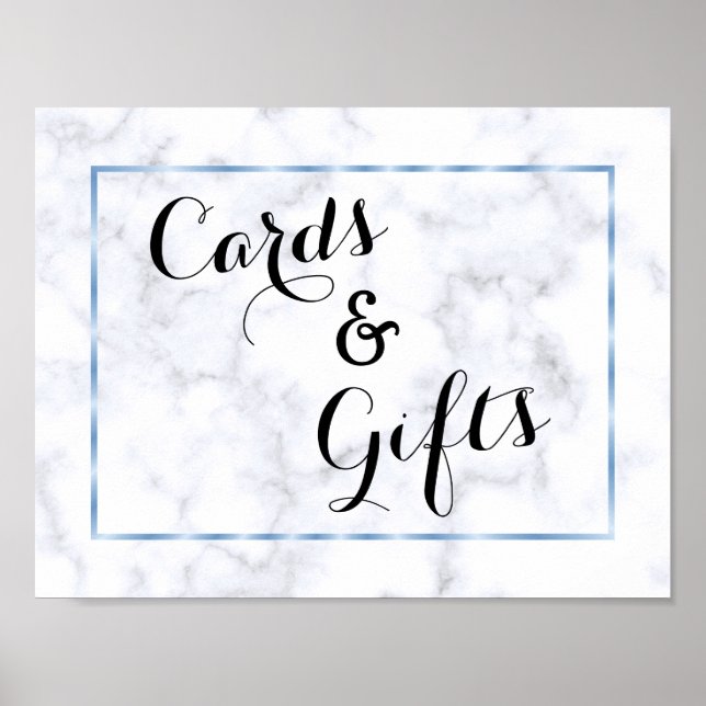 Poster Casamento Romântico Azul Mármore (Frente)