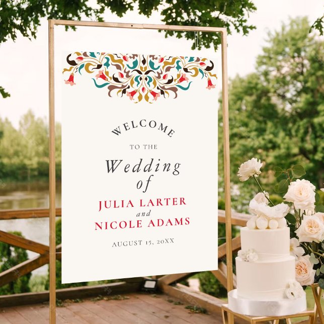 Poster Casamento Romântico Elegante Floral Wreath Moderno (Criador carregado)