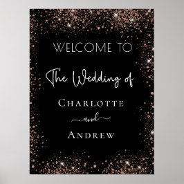 Poster Casamento rosa preta dourado brilho bem-vindo