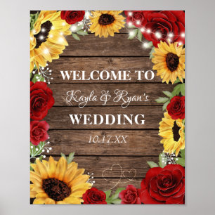 Poster Casamento Rustic Sunflower Rosa Wood Background