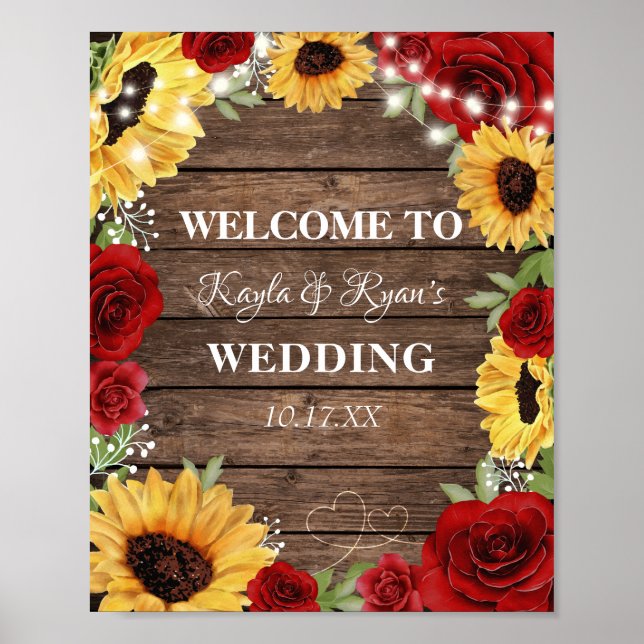 Poster Casamento Rustic Sunflower Rosa Wood Background (Frente)